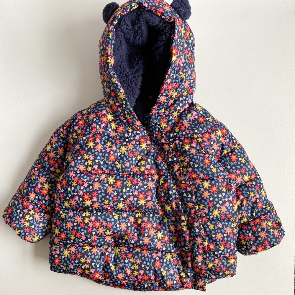 GAP Navy Floral Puffer Jacket with Hood